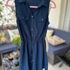 Navy Sleeveless Button-Up Dress